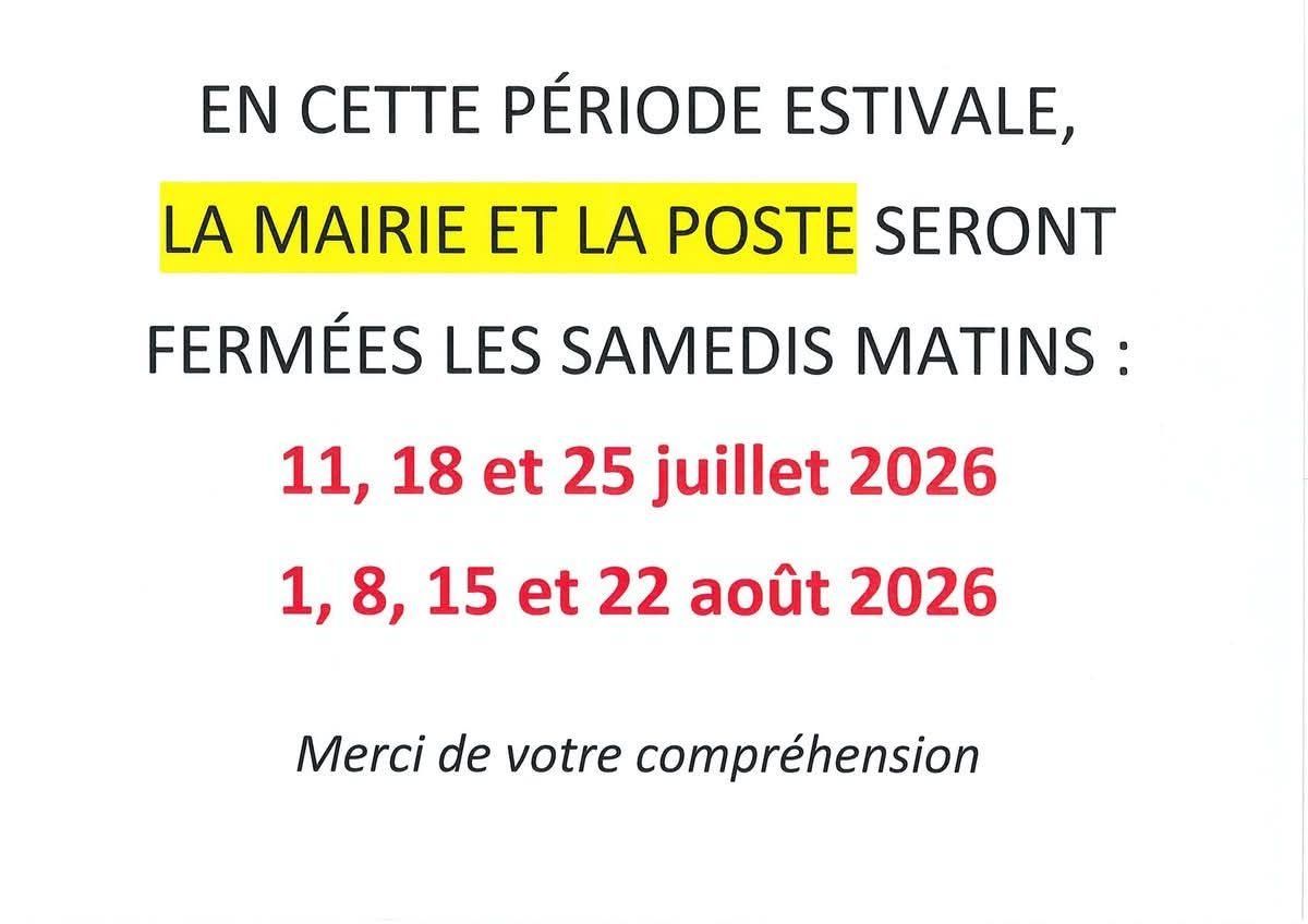 Fermeture estivale Mairie 